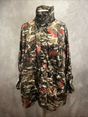 Jade & Ivory by 26 International Floral Camo Utility Jacket Olive Green size 3X